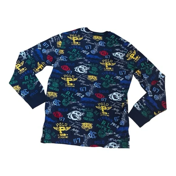Polo by Ralph Lauren Long Sleeve Thermal Shirt Blue with Multicolor Graphics - Picture 2 of 6